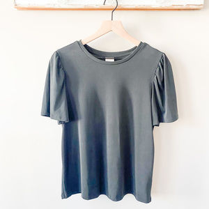 Women's Dark Charcoal Grey A New Day  Flutter Short Sleeve Blouse Size Medium